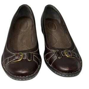 Clarks Bendables Recent Dutchess Brown Leather Slip On Ballet Flats Comfort Shoe